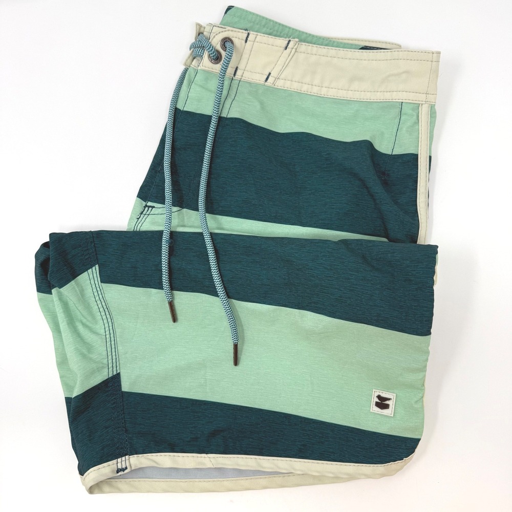 Jetty Marine Supply Mens Size 31 Striped Board Shorts Green Teal Swim Trunks